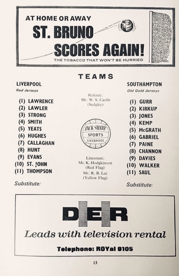 Match programme lineups