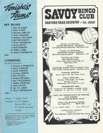 Match programme lineups