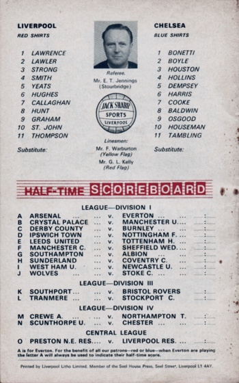 Match Programme lineups