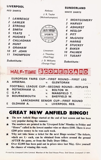 Match programme lineups