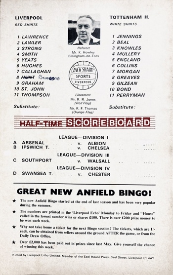 Match programme lineups
