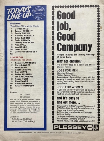 Match Programme lineups