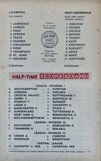 Match programme lineups