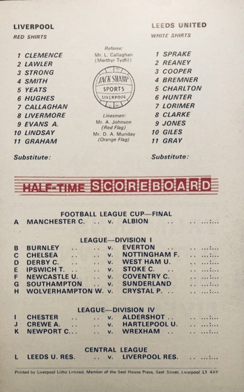 Match programme lineups