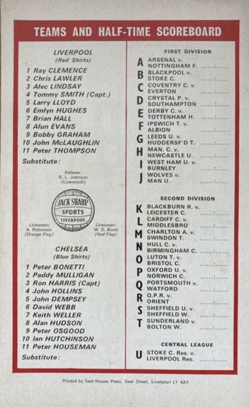 Match programme backcover