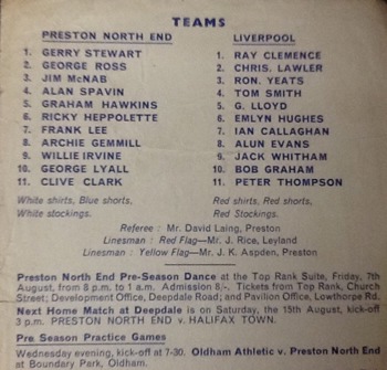 Match programme - Lineups