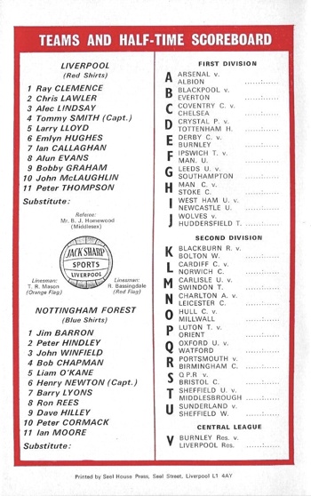 Match programme lineups