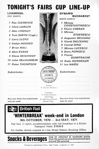 Match programme lineups