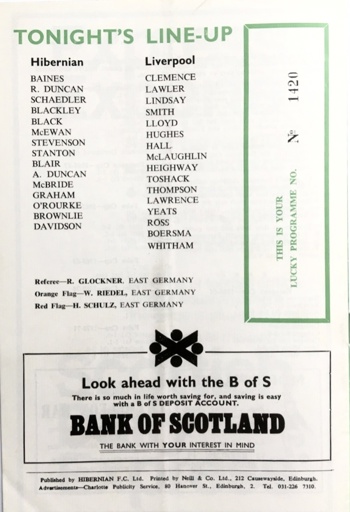Match programme lineups
