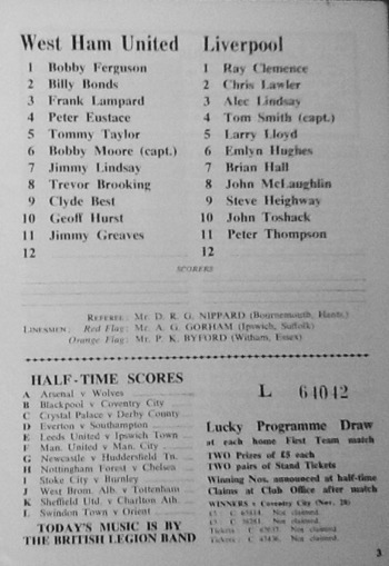 Match programme - Lineups