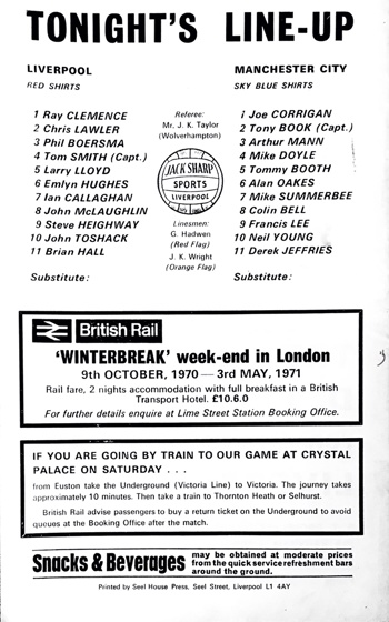 Match programme lineups