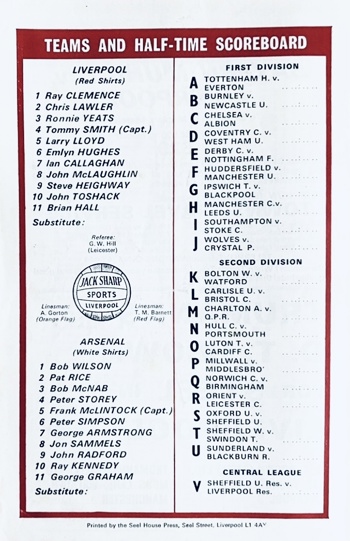 Match programme lineups