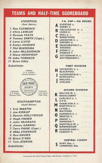 Match programme lineups