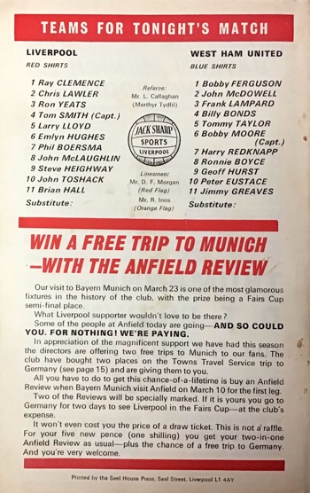 Match programme lineups