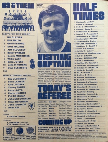 Match programme lineups