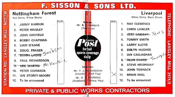 Match programme lineups