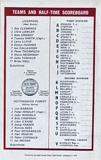 Match programme lineups