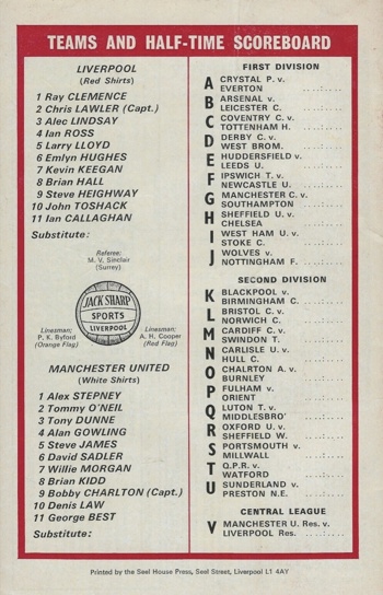 Match programme lineups