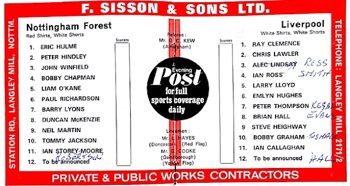 Match programme lineups