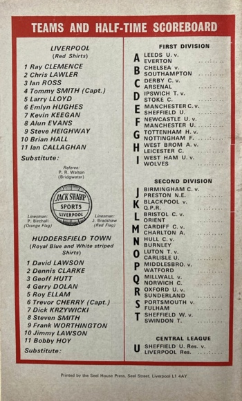 Match programme lineups