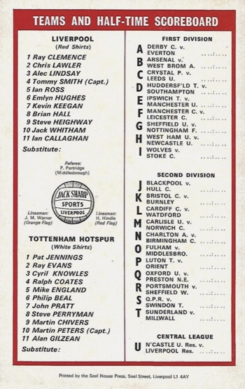 Match programme lineups