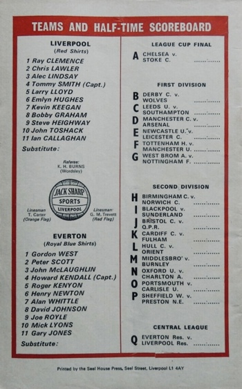 Match programme - lineups
