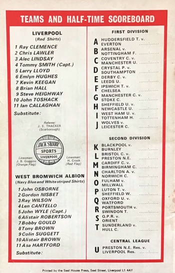 MatchProgramme lineups