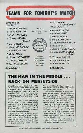Match programme - lineups