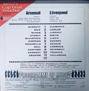 Match programme lineups