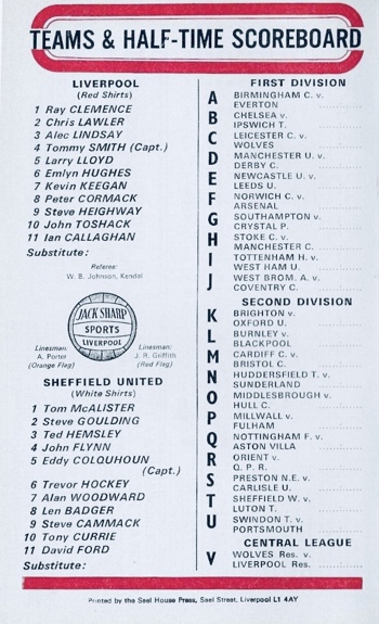 Match Programme Lineups