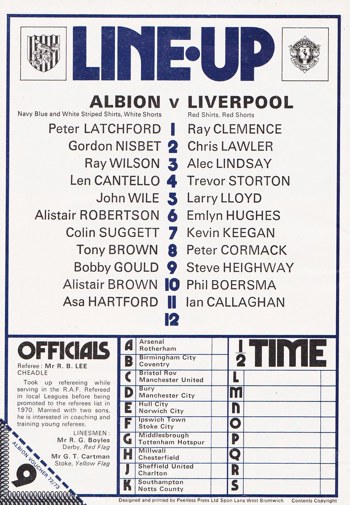 Match Programme - Lineups