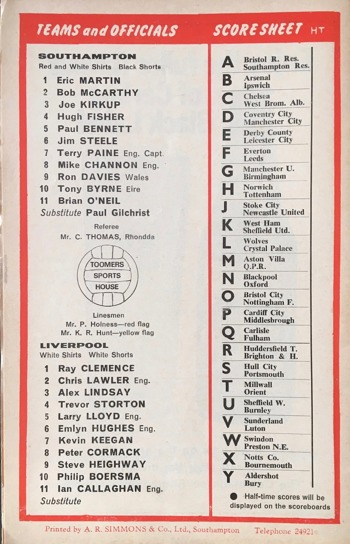 Match programme lineups