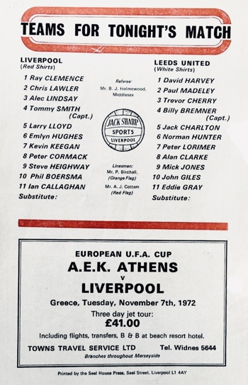 Match programme lineups