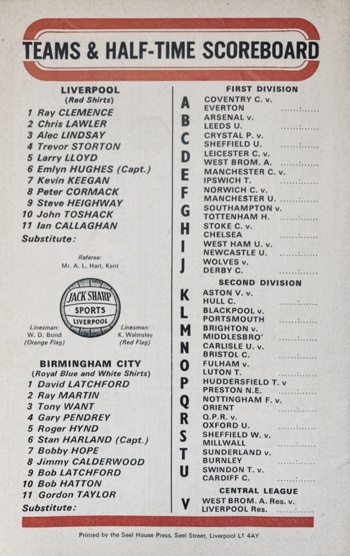 Match programme lineups