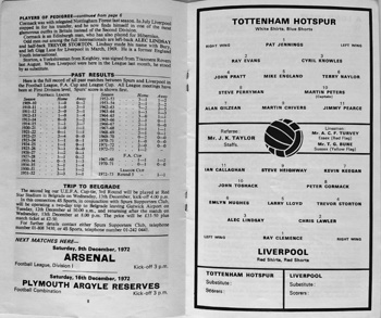 Match programme lineups