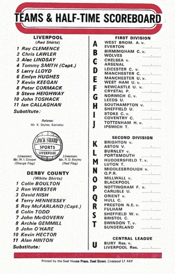 Match programme - lineups