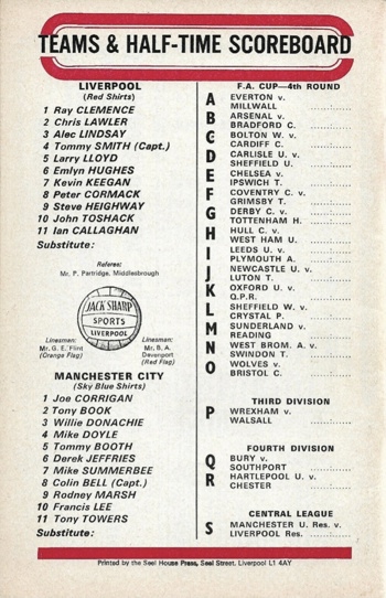 Match programme - lineups