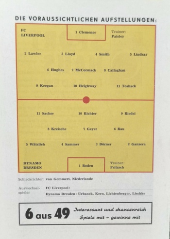 Match programme lineups