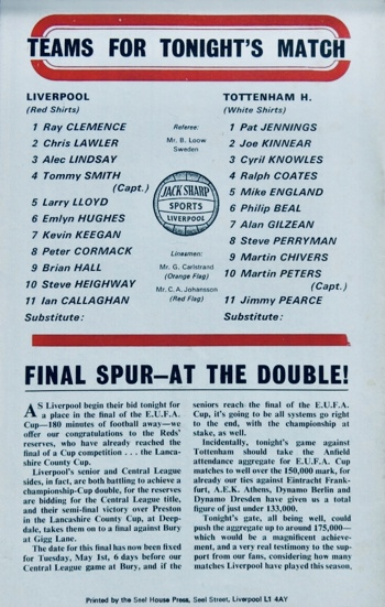 Match Programme lineups