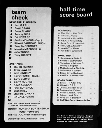 Match programme lineups