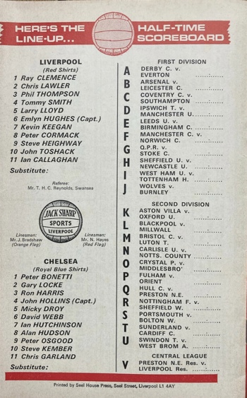 Match programme lineups