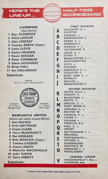 Match programme lineups