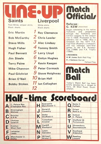 Match programme lineups