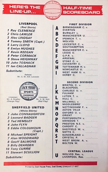 Match programme lineups
