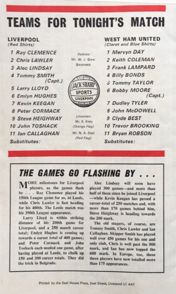 Match programme lineups