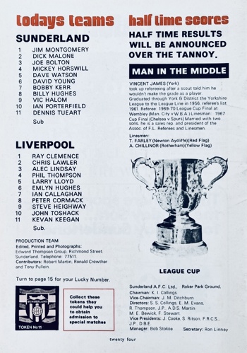 Match programme lineups