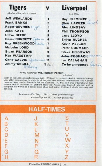 Match programme - lineups