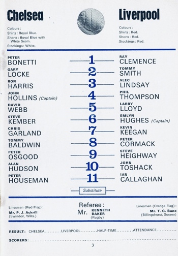 Match Programme lineups