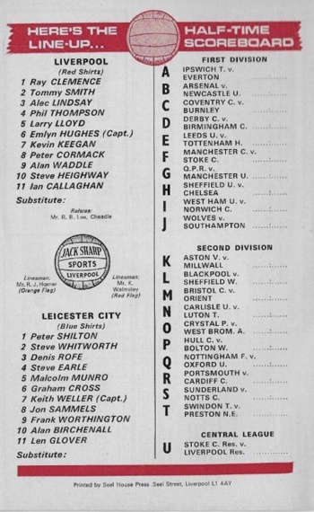 Match programme lineups