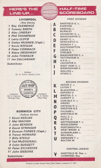 Match programme lineups